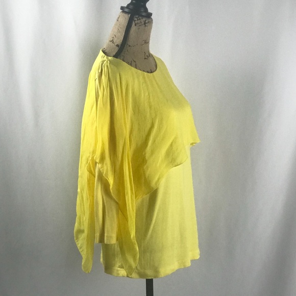 Canary yellow Blouse with cape accent Sz L - Picture 4 of 8